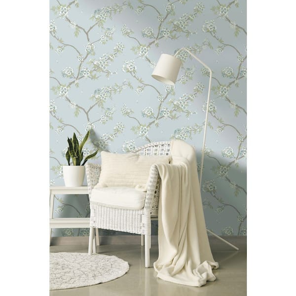 Cherry Blossom Blue Non-Pasted Wallpaper (Covers 56 sq. ft. )
