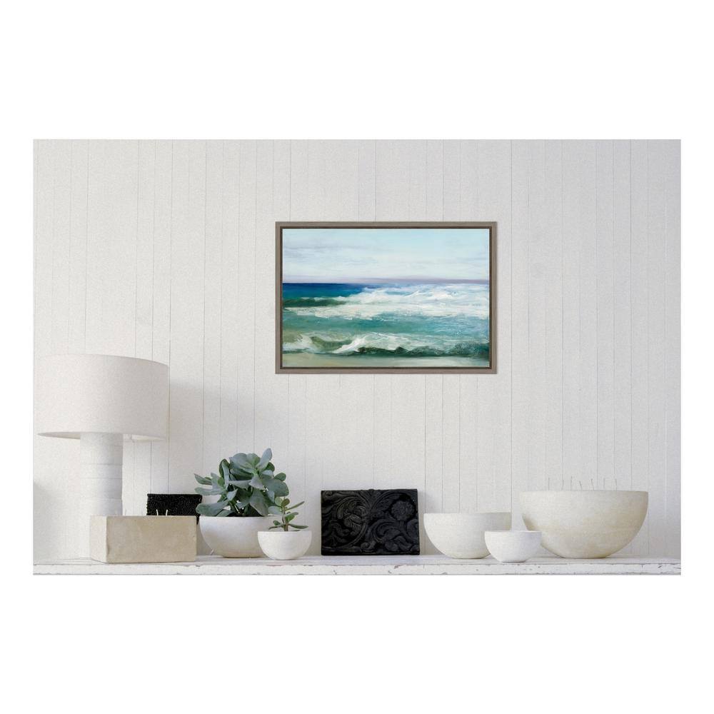 Azure Ocean Abstract Canvas Print with Greywash Frame