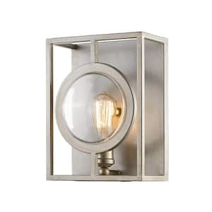 Port 9 in. 1-Light Antique Silver Wall Sconce Light with Antique Silver Steel Shade with Bulb(s) Included