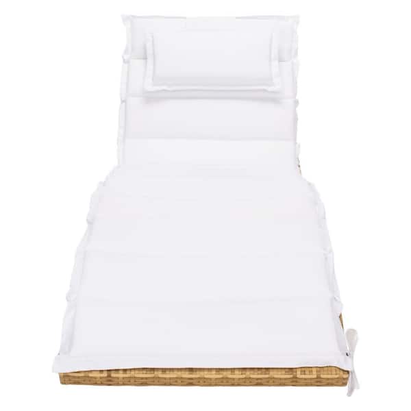 SAFAVIEH Colley Natural Wicker1-Piece Outdoor Chaise Lounge Chair with White Cushion