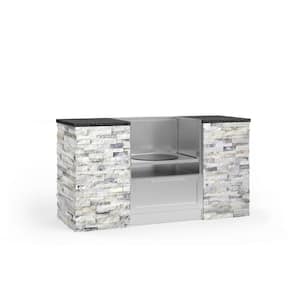 Outdoor Kitchen Signature SS 67.16 in. L x 25.5 in. D x 37 in. H 6-Piece Cabinet Set with Kamado in White Crystal Marble