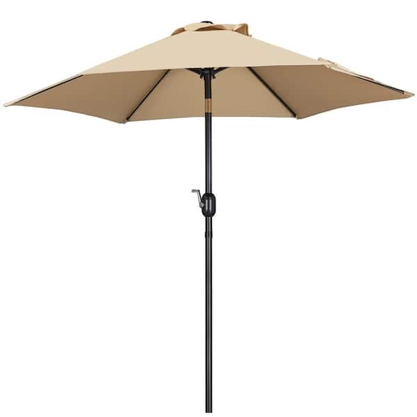 Yaheetech 7.5 ft. 6 Ribs Push Button Tilt and Crank Patio Market Umbrella for Garden in Tan
