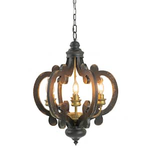 6 Light Black Chandelier, Country Wood Chandelier for Kitchen Foyer Hallway, Bulb Not Included