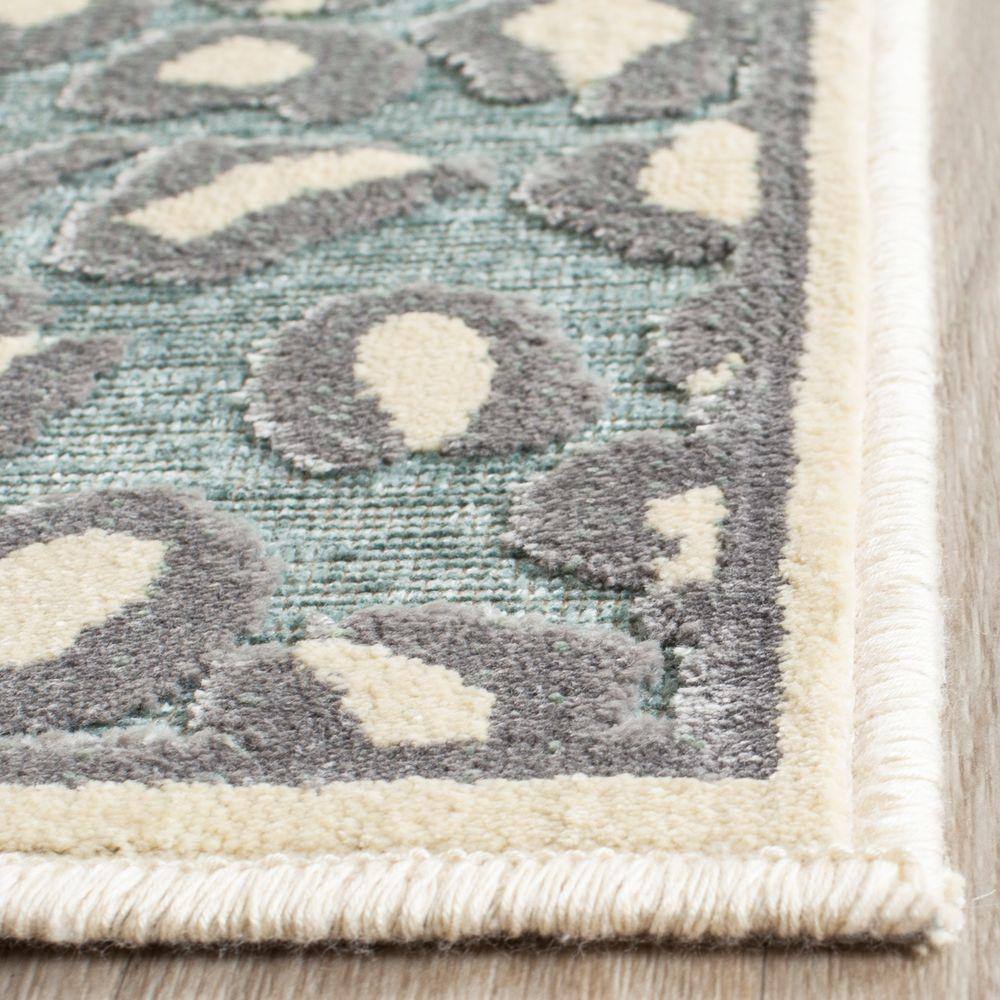 Cream and Spruce Hand-Knotted Viscose Area Rug