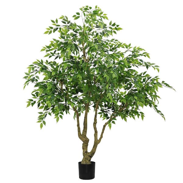 1-Piece 7 ft. Artificial Evergreen Tree with Natural Trunk and Realistic Silk Leaves