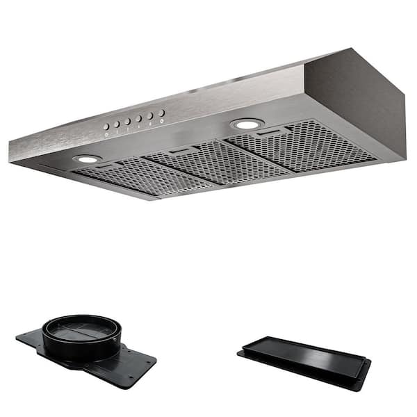 36 in. 900 CFM Ducted Under Cabinet Range Hood in Stainless Steel with 3-Venting Options, Remote, Push Button