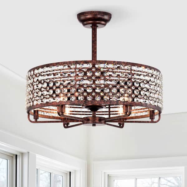 26 in. Indoor Antique Bronze Crystal Semi-Enclosed Ceiling Fan Luxury Ceiling Fan with Light kit and Remote Control