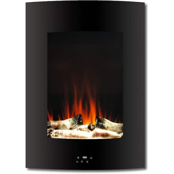 Hanover 19.5 in. Vertical Electric Fireplace in Black with Multi-Color Flame and Driftwood Log Display