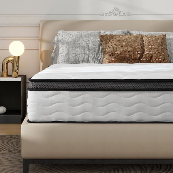 Queen Size Medium Firm10 in. Hybrid Mattress, Memory Foam & Pocket Springs, OEKO-TEX Bamboo Cover, Edge Reinforcement