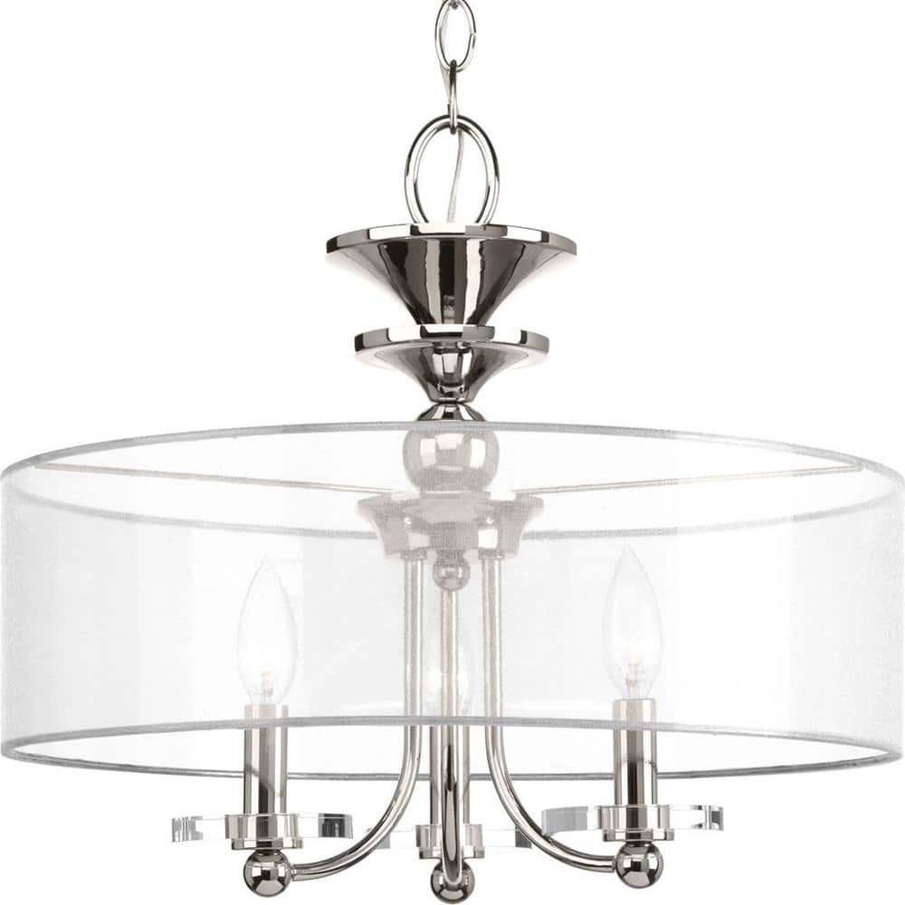 Polished Nickel Glass Drum Semi-Flush Convertible Fixture