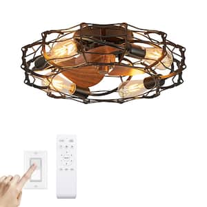 20 in. Indoor Farmhouse Black Caged Ceiling Fan with Light Small Enclosed Ceiling Fan with Remote for Kitchen