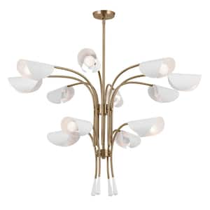 Arcus 46.25 in. 12-Light Champagne Bronze and White Modern Shaded Tiered Chandelier for Dining Room