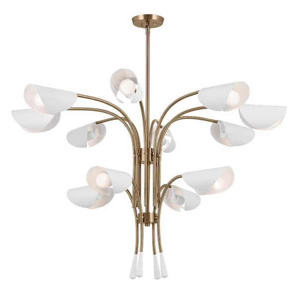 KICHLER Arcus 46.25 in. 12-Light Champagne Bronze and White Modern Shaded Tiered Chandelier for Dining Room