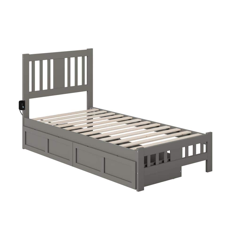 Tahoe Classic Grey Twin Bed with Storage Drawers and Mission Headboard