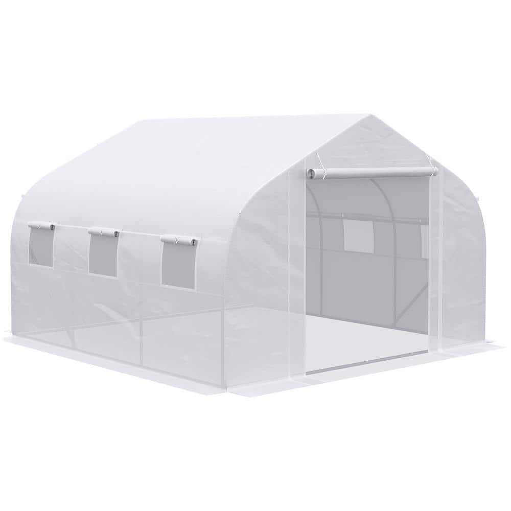 12 ft. x 10 ft. x 7 ft. Walk-In Greenhouse Planter with Zippered Mesh Door 