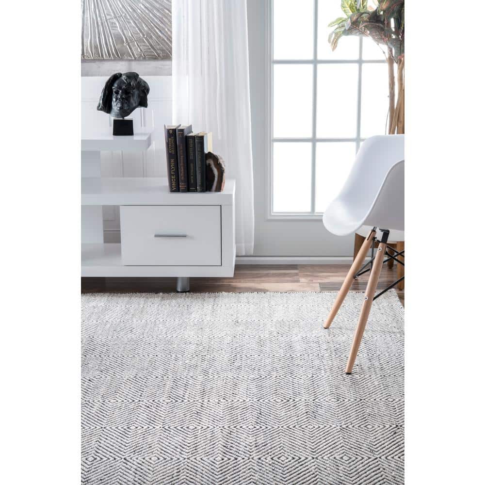 Ivory Geometric Hand-Tufted Wool Rectangular Rug, 3' x 5'