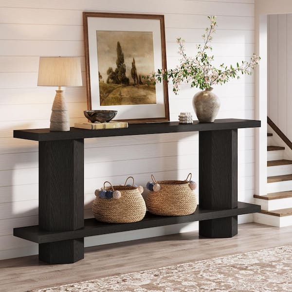 Turrella 71 in. Extra Long Black Rectangle Wood Console Table, Farmhouse Entryway Table Sofa Table for Living Room
