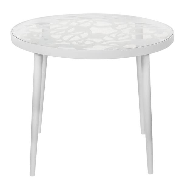 Leisuremod Devon White Round Aluminum Outdoor End Table