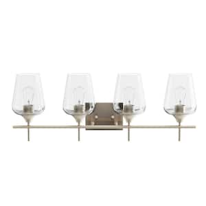 4-Light Brushed Nickel Wall Sconce Vanity Lights with Glass Shade