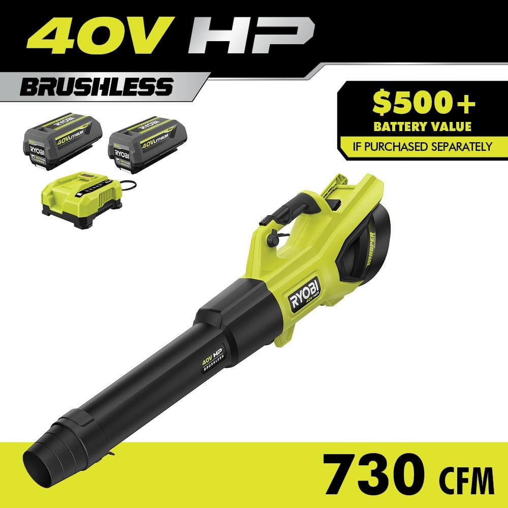 RYOBI 40V HP Brushless Whisper Series 190 MPH 730 CFM Cordless Battery ...