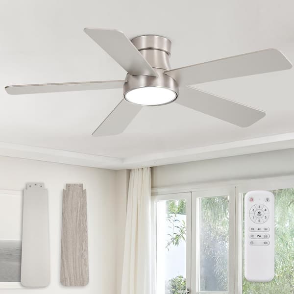 42 in. Indoor Nickel Flush Mount Standard Low Profile Ceiling Fan with Light and Remote Control and 3CCT 6-Speed