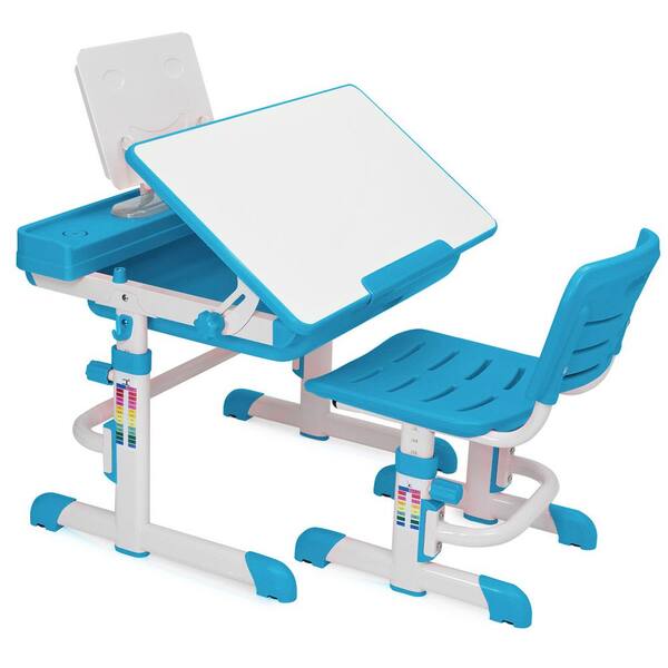 Barton 30.25 in. Blue Kids Desk Interactive Work Station Learning Table Set W/ Chair