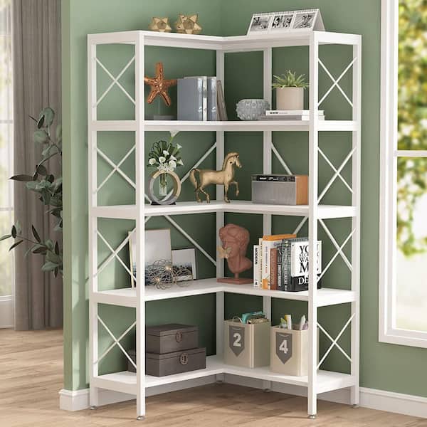 Industrial 7-Tier Rotating Bookshelf, L-Shaped Corner Bookcase Double Wide  Bookcase, Open Bookcase, Wood Corner Shelf with Metal Frame, Tall Storage  Display Rack for Home Office, Living Room, Black 