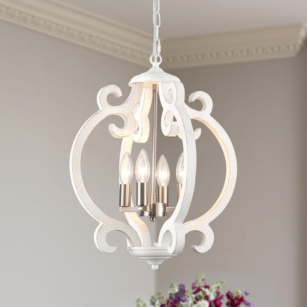 LWYTJO Fasiha 4-Light Nickel Farmhouse Chandelier Global Lantern Adjustable Rustic Kitchen Island Cottage Candle Pendant
