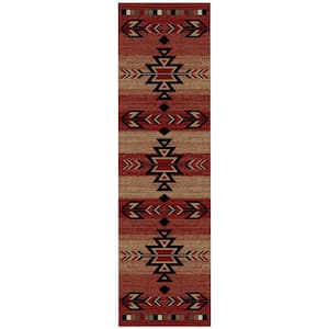Hearthside Rio Grande Lodge Red 2 ft. x 8 ft. Woven Abstract Polypropylene Rectangle Area Rug
