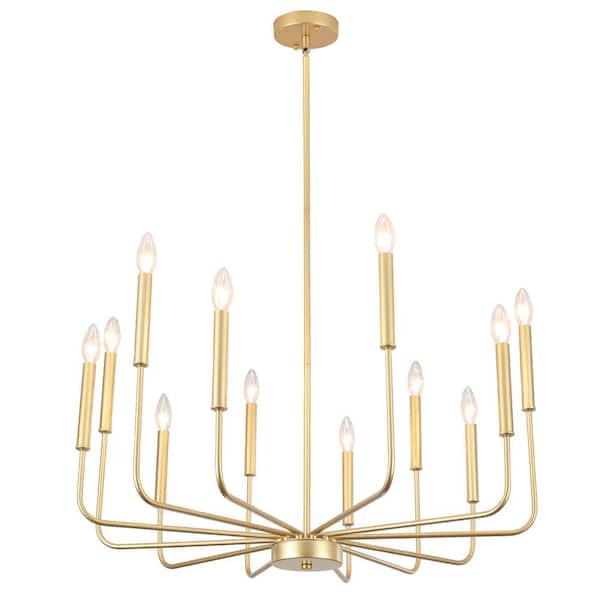 12-Light Spray Gold Farmhouse Candle Chandelier for Bedroom with No Bulbs Included