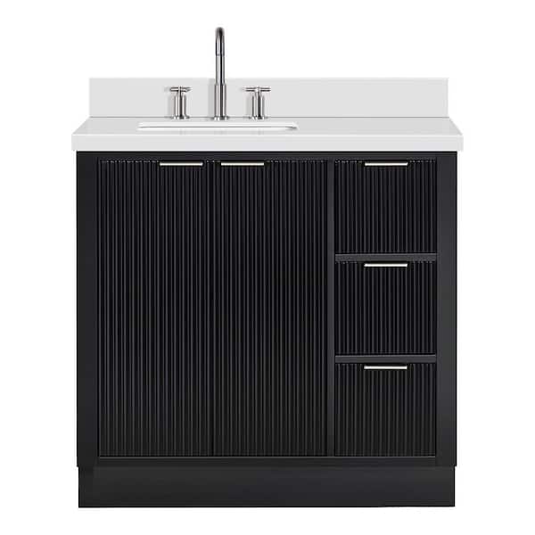Milan 37 in. W x 21.5 in. D x 36 in. H Single Sink Bath Vanity in Black with Pure White Quartz Top