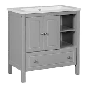 30 in. W x 18.03 in. D x 32.13 in. H Single Sink Bath Vanity in Gray 30 in. Bathroom Cabinet with White Ceramic Top