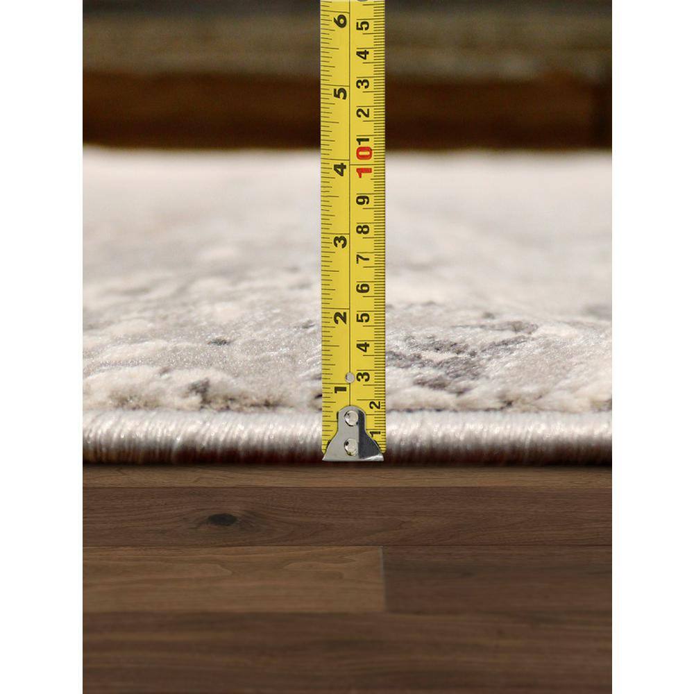 Round Gray and White Synthetic Abstract Area Rug