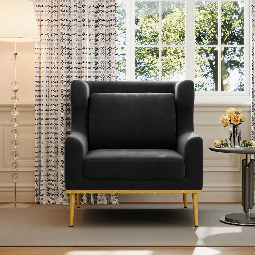 Black Velvet Arm Chair with Round Arm for Living Room, Bedroom or Small Space price history on PriceWatchPro