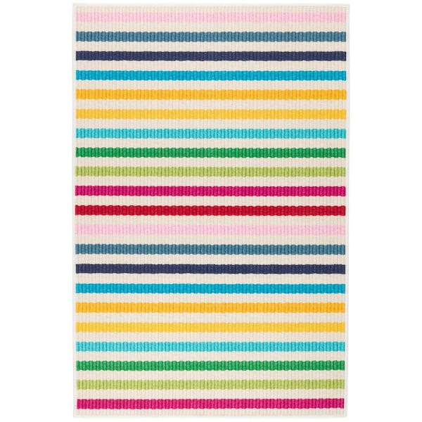 DASH & ALBERT Rainbow Stripe Machine Washable Multi 2.6 ft. x 8 ft. Indoor Area Rug
