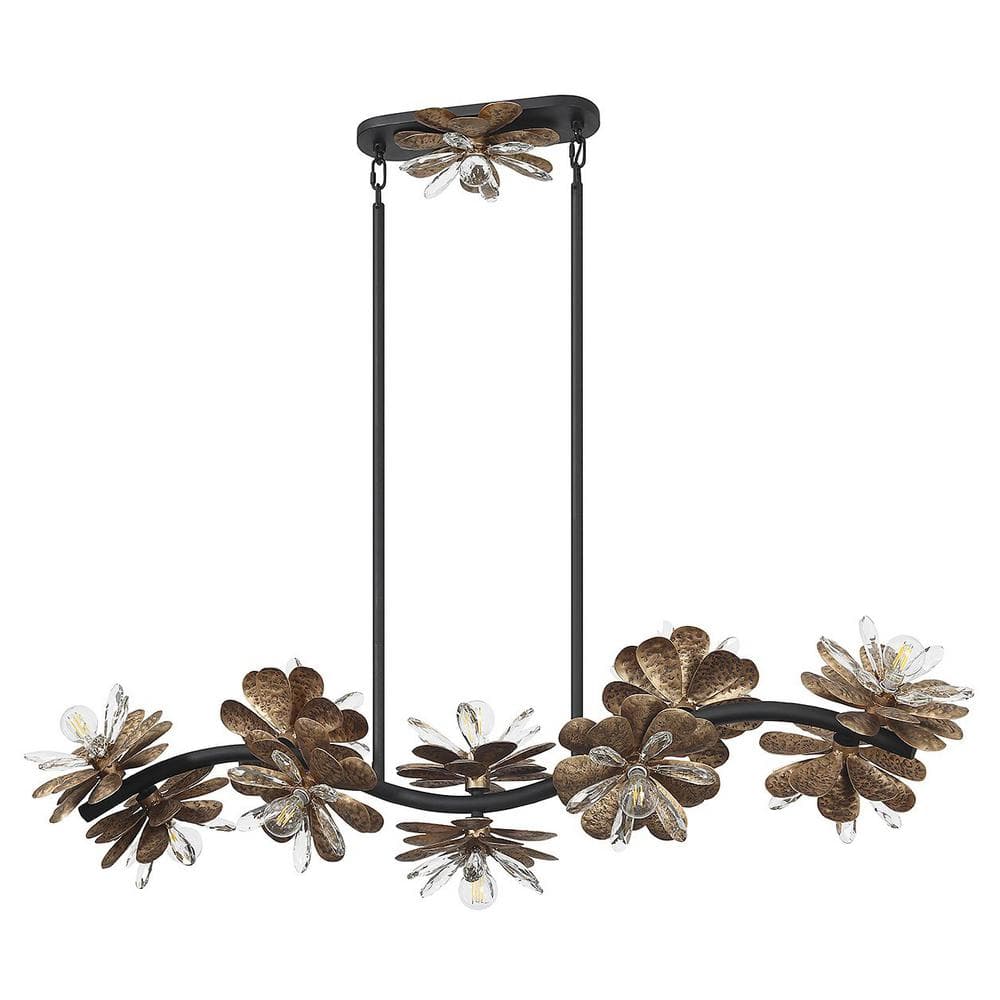 Delphine Black and Gold 10-Light Crystal Linear Chandelier