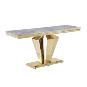 Crownie 63 in. L Gold Rectangle Faux Marble Console Table