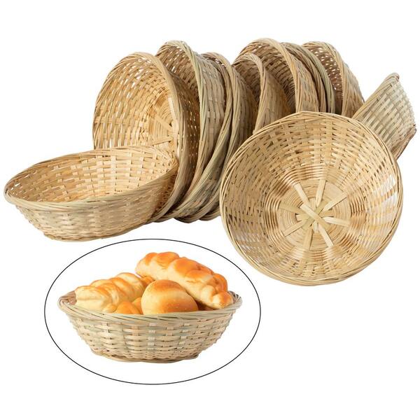 Vintiquewise Round Bamboo Serving Wicker Bread Roll Baskets Display Tray Small Set Of 12 Qi003806 S The Home Depot Vintiquewise Round Bamboo Serving, Small Round Wicker Basket