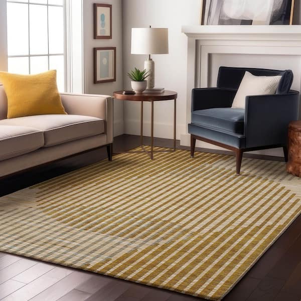 Mayfield Premium Machine Washable Abstract AMF1001 Gold 8 ft. x 10 ft. Area Rug