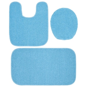 Gramercy Basin Blue Solid Plush Rectangle 3-Piece Bath Rug Set
