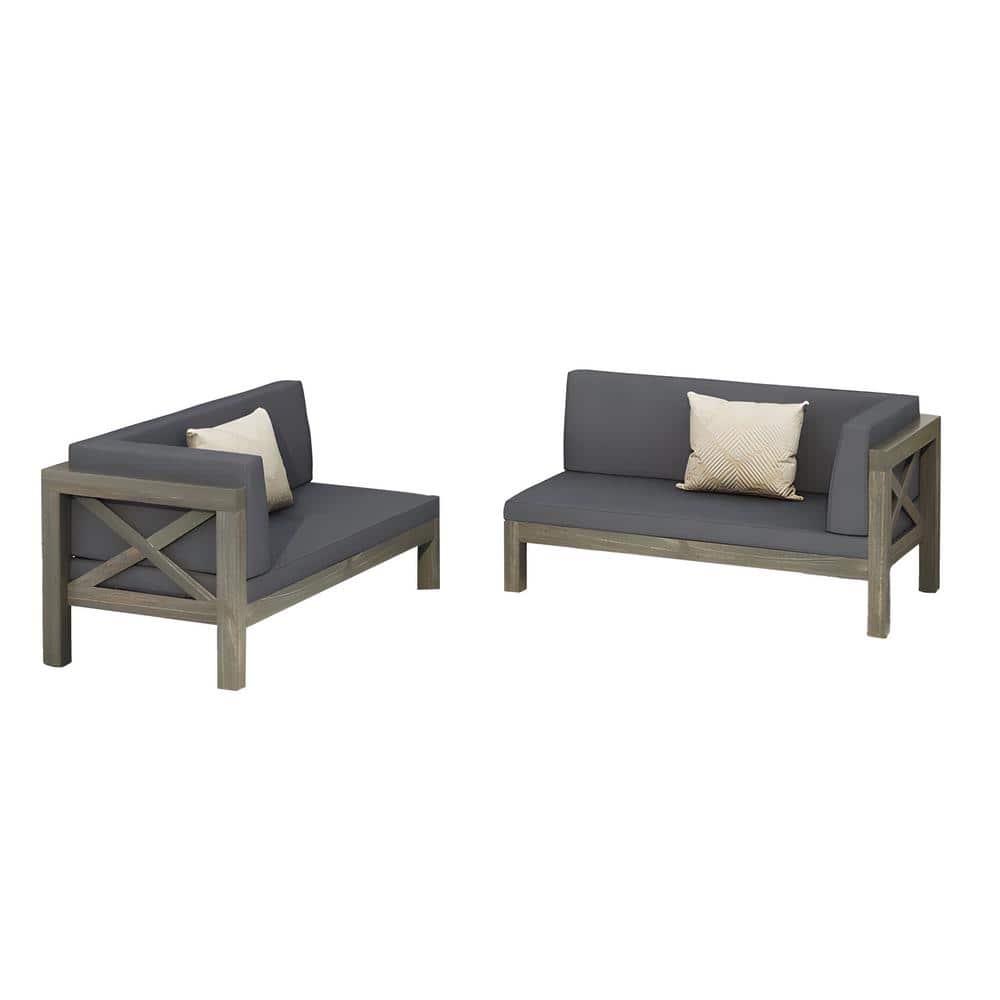 Wood Left - Right Dining Corner Bench with Gray Cushions (2-Piece)