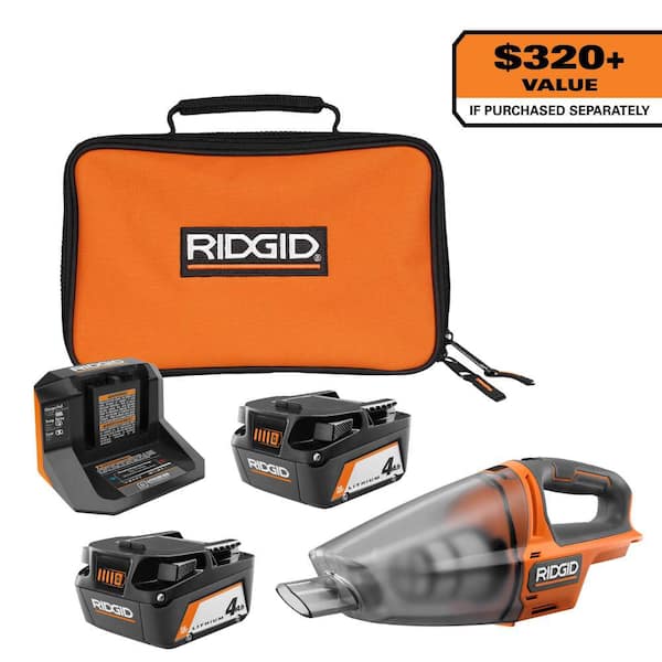 18V (2) 4.0 Ah Batteries and Charger Kit with 18V Cordless Hand Vacuum