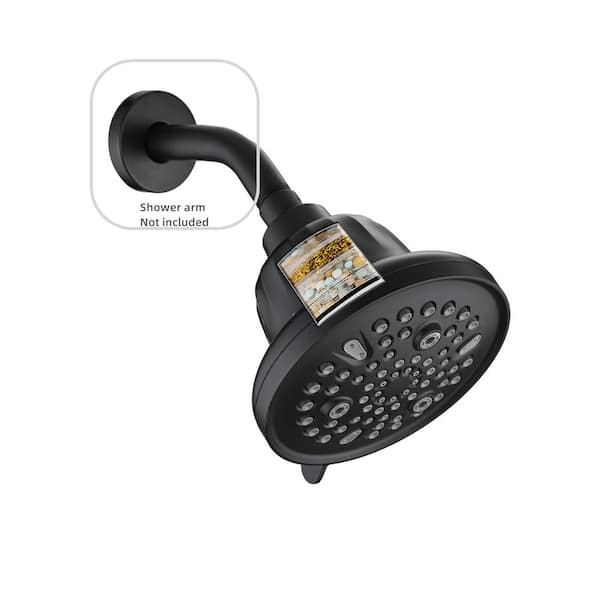 YASINU 7-Spray Patterns 5.5 in. Wall Mount Rain Fixed Shower Head in Matte Black