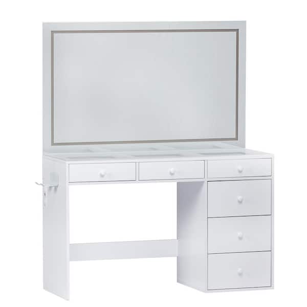 VECELO Vanity Set with LED Lighted Mirror and Power Outlet