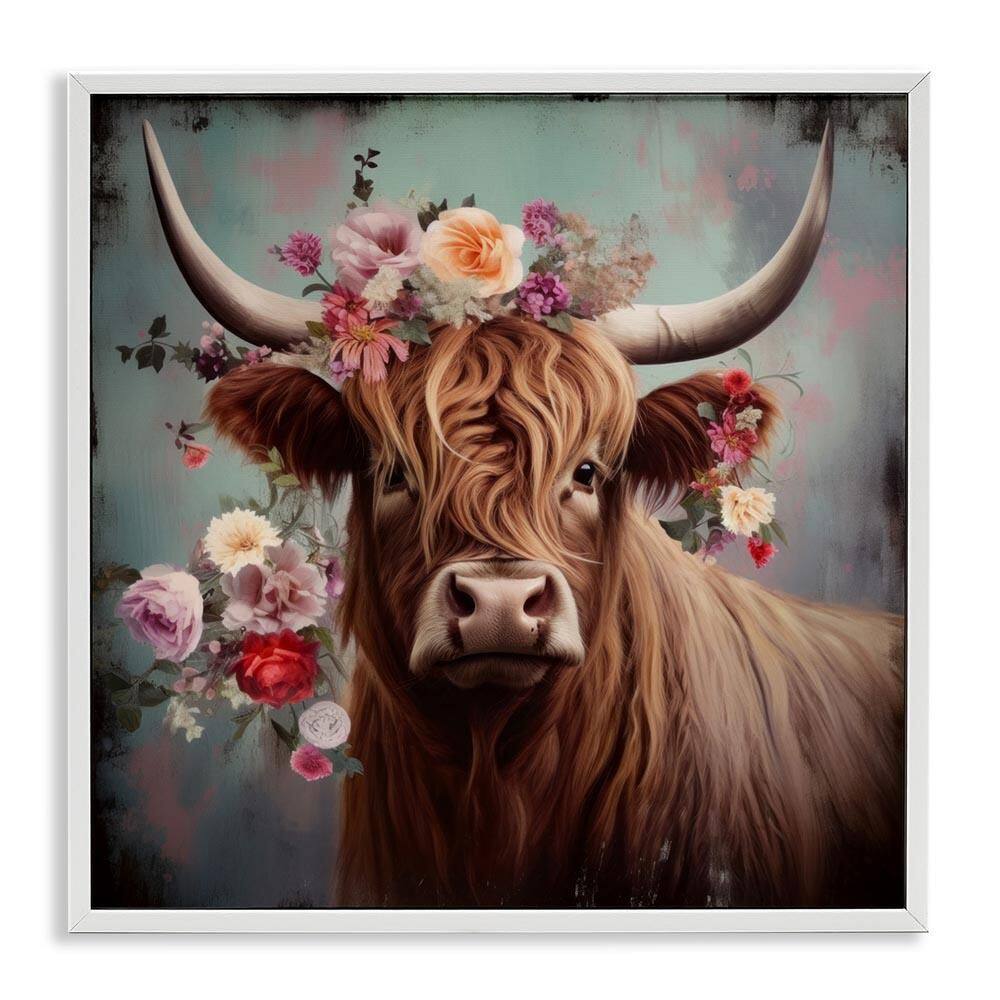 Cow with Vintage Florals by Irena Orlov White Framed Giclee Art Print Animal 24 in. x 24 in. price history on PriceWatchPro