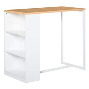 Bar Table with 3-Tier Storage Shelf, Pub Desk, Metal Frame, and Thick Tabletop for Kitchen, White
