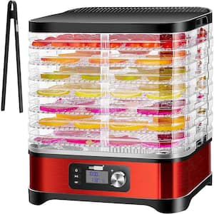 Electric 8-Tray Red Stainless Steel Food Dehydrator with Digital Timer and Temperature Control
