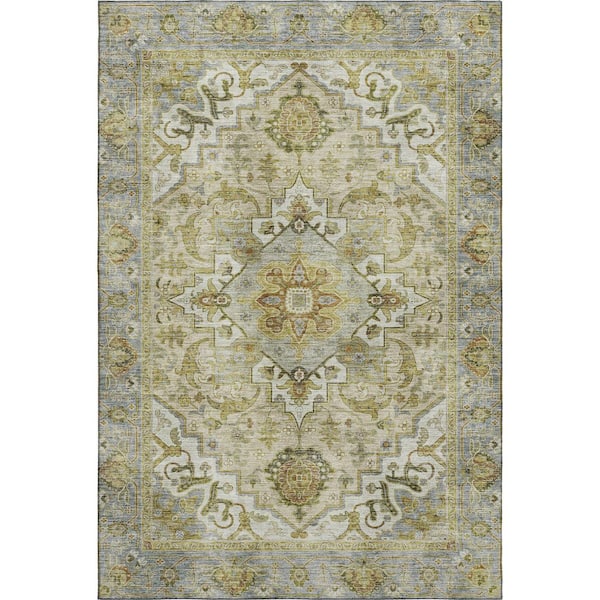 Mayfield Premium Machine Washable Abstract AMF2163 Khaki 3 ft. x 5 ft. Area Rug