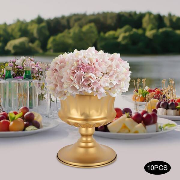 YIYIBYUS 5.91 in. Gold Metal Flower Vase Wedding Centerpieces Flower Vase Mini Vase Home Decor (Pack of 10)