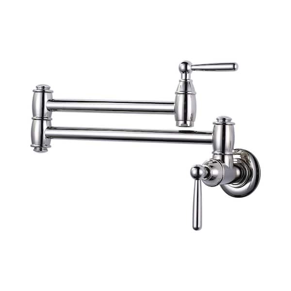 WOWOW Victorian Brass Wall Mount Pot Filler Faucet with Double Joint Swing Arms in Polished Nickel